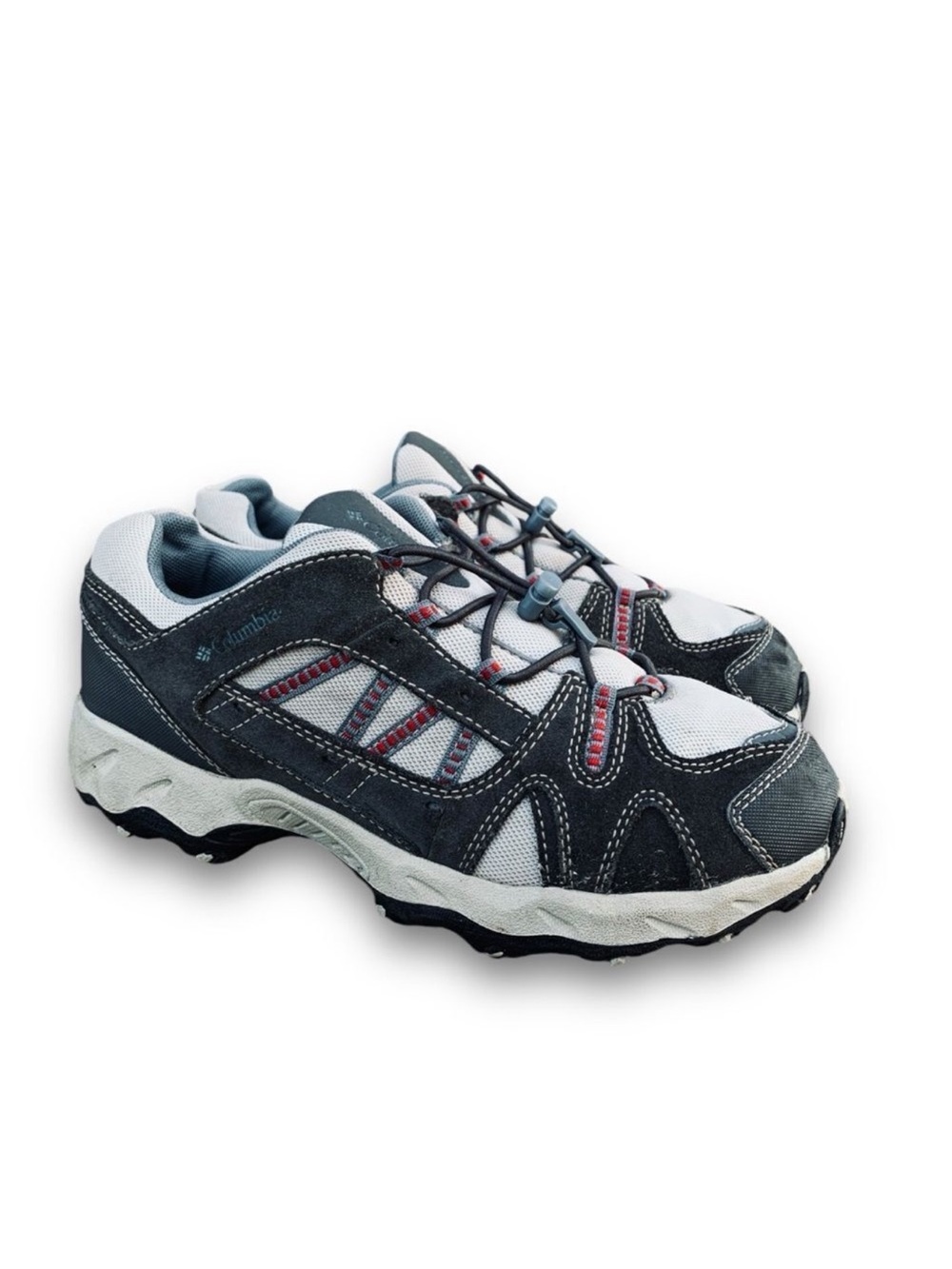 Columbia Kids Gray White and Red Athletic Trail Shoes